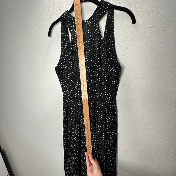 Audrey Halterneck Black White Polka Dot Open Tie Back Pleat Wide Leg Jumpsuit S - Picture 13 of 16